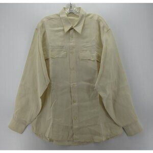 VINTAGE Mondo di Marco Shirt Large White Linen Button Up Woven Italy *